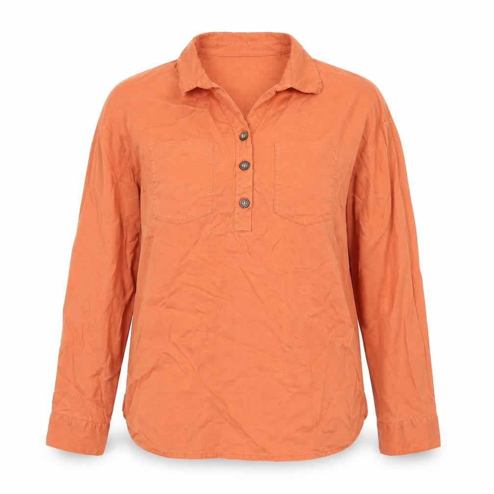 Tu Womens Orange Button-Up Shirt Size 8 Lyocell Collared Long Sleeve