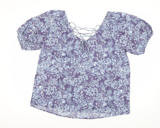 Next Women’s Purple Floral Blouse Size 14 Viscose Tunic Top