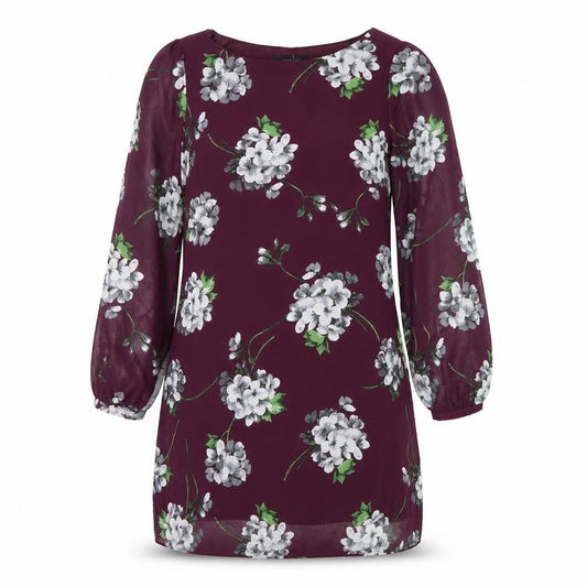 Atmosphere Women Purple Floral Shift Dress Size 12 Long Sleeve