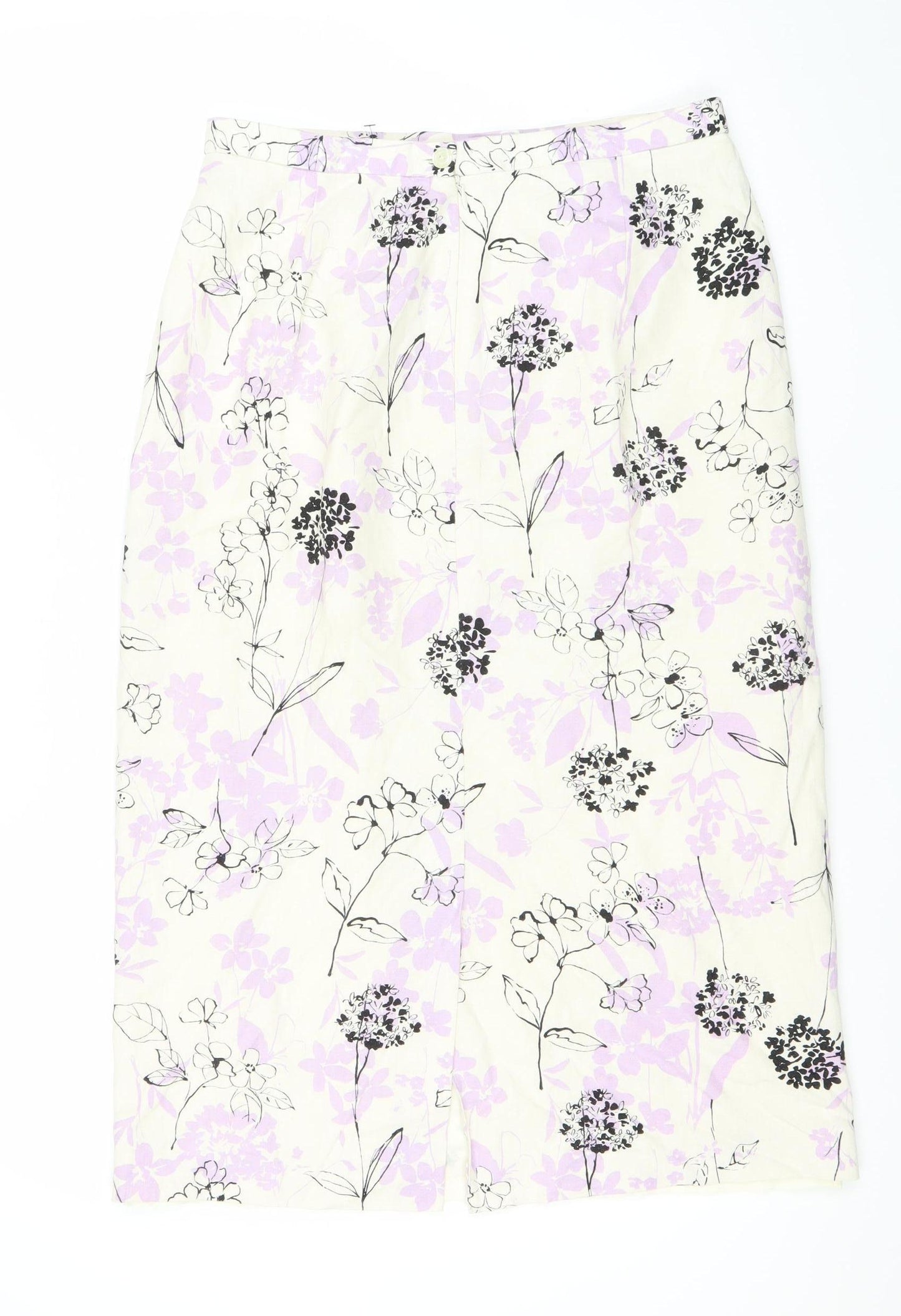 Eastex Women’s Ivory Floral Midi Linen Blend Pencil Skirt Size 16