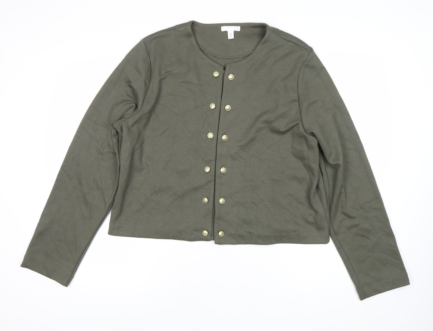 H&M Women's Green Crew Neck Button Cardigan XL Long Sleeve Knit