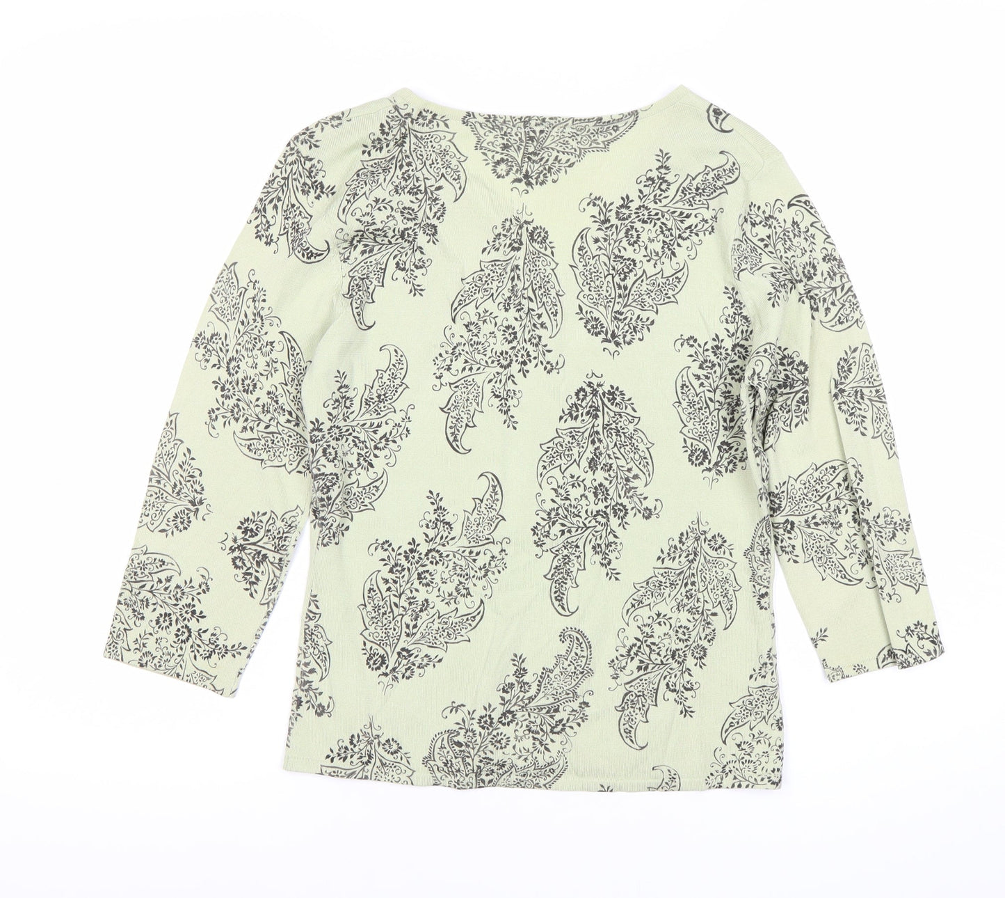 Minuet Womens Green Paisley Knit V-Neck 3/4 Sleeve Blouse UK 12