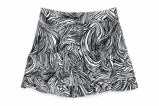 Topshop Women’s Black White Animal Print Flare Short Skirt Size 12