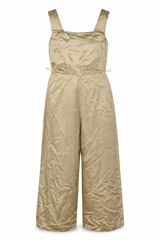 Front view of Autograph Women’s Beige Sleeveless Wide-Leg Jumpsuit, size UK 12