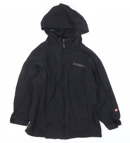 Front view of Animal boys’ black xs waterproof hooded rain jacket coat