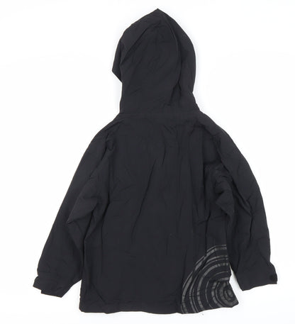 Close-up detail of Animal boys’ black xs waterproof hooded rain jacket coat