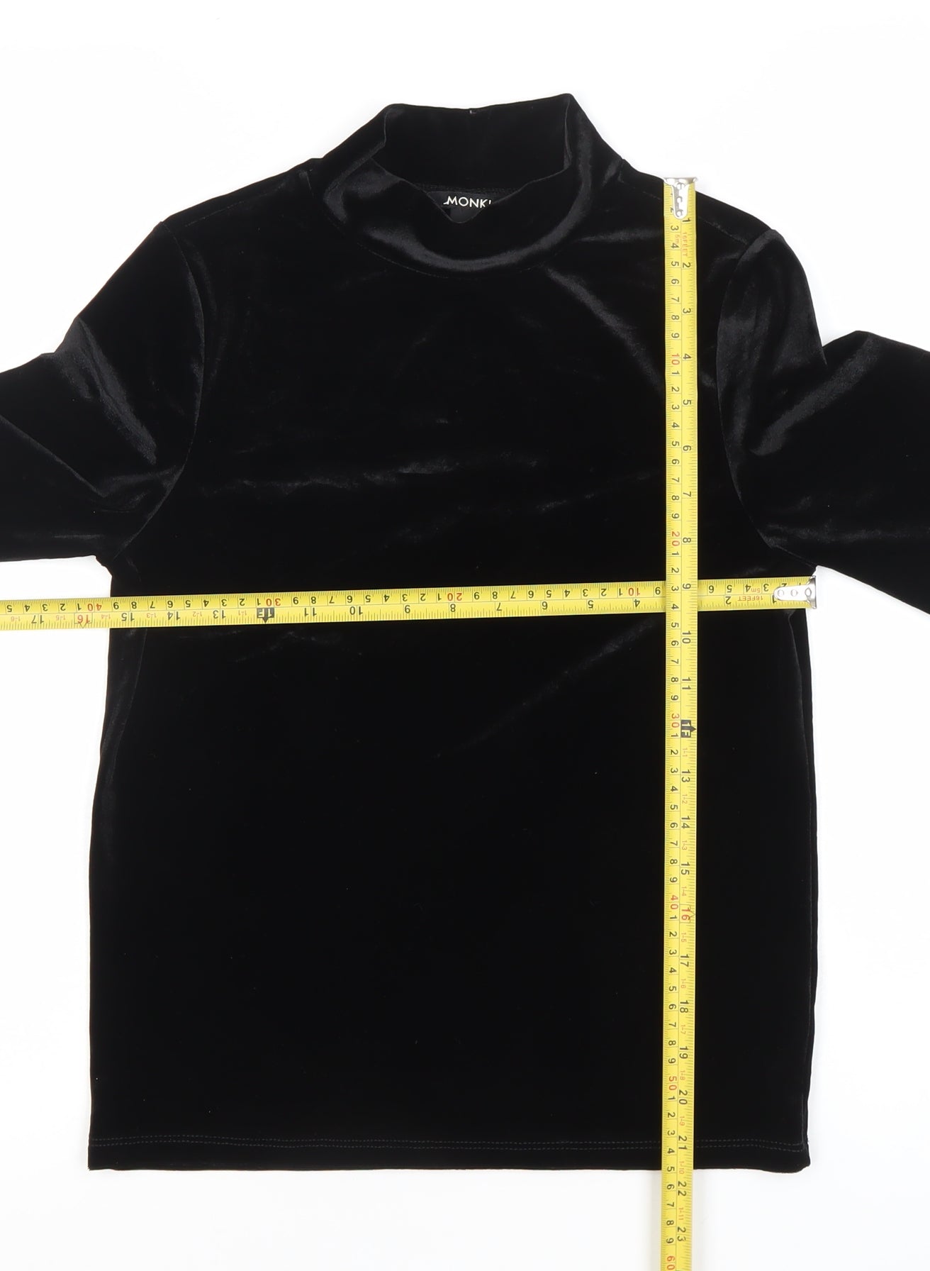 Monki Women’s Black Velvet Mock Neck Slim Fit T-Shirt XS