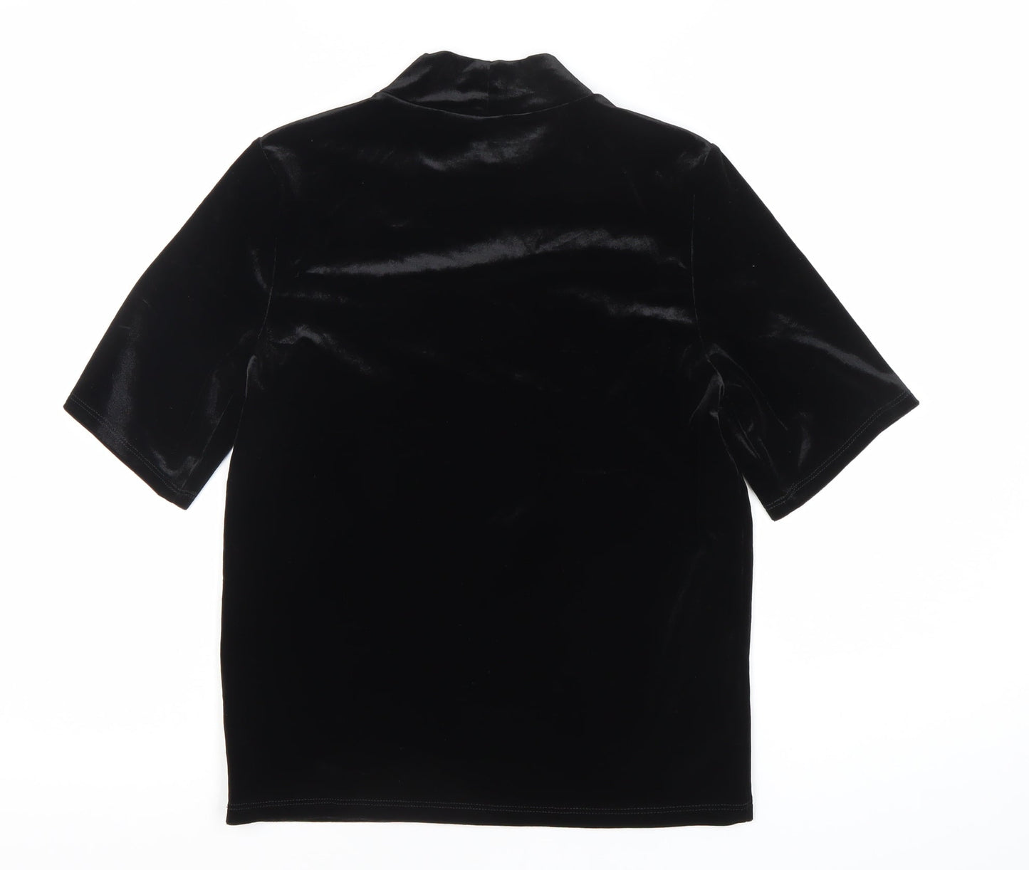 Monki Women’s Black Velvet Mock Neck Slim Fit T-Shirt XS