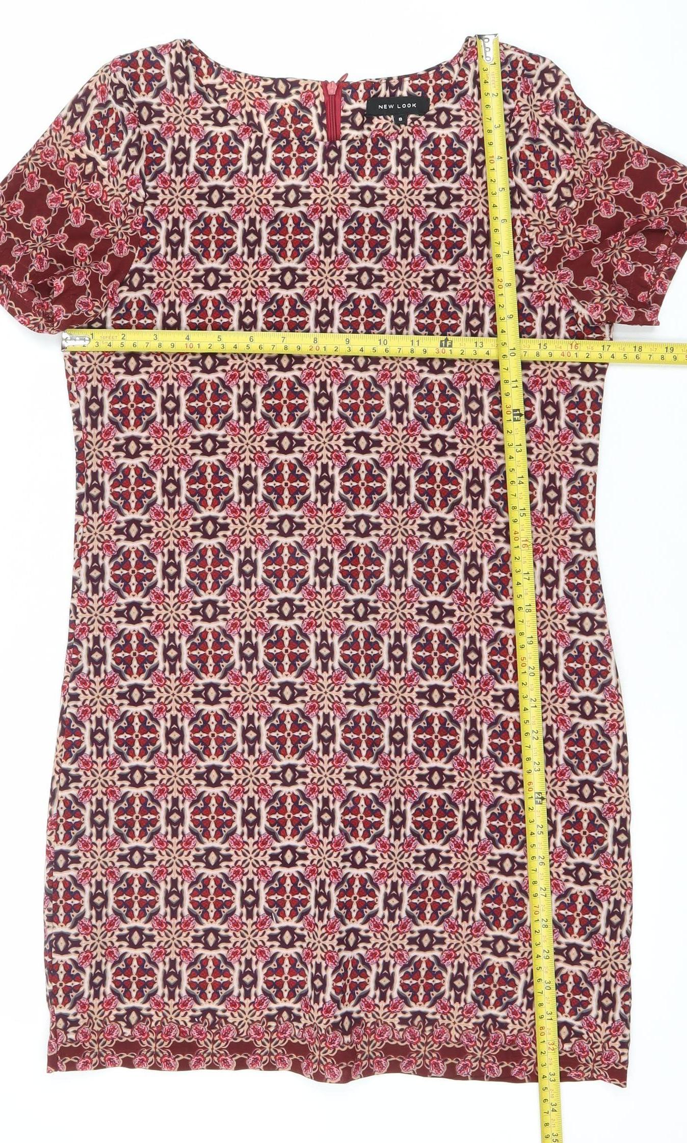 New Look Women’s Red Geometric Bodycon Knee Length Dress Size 8