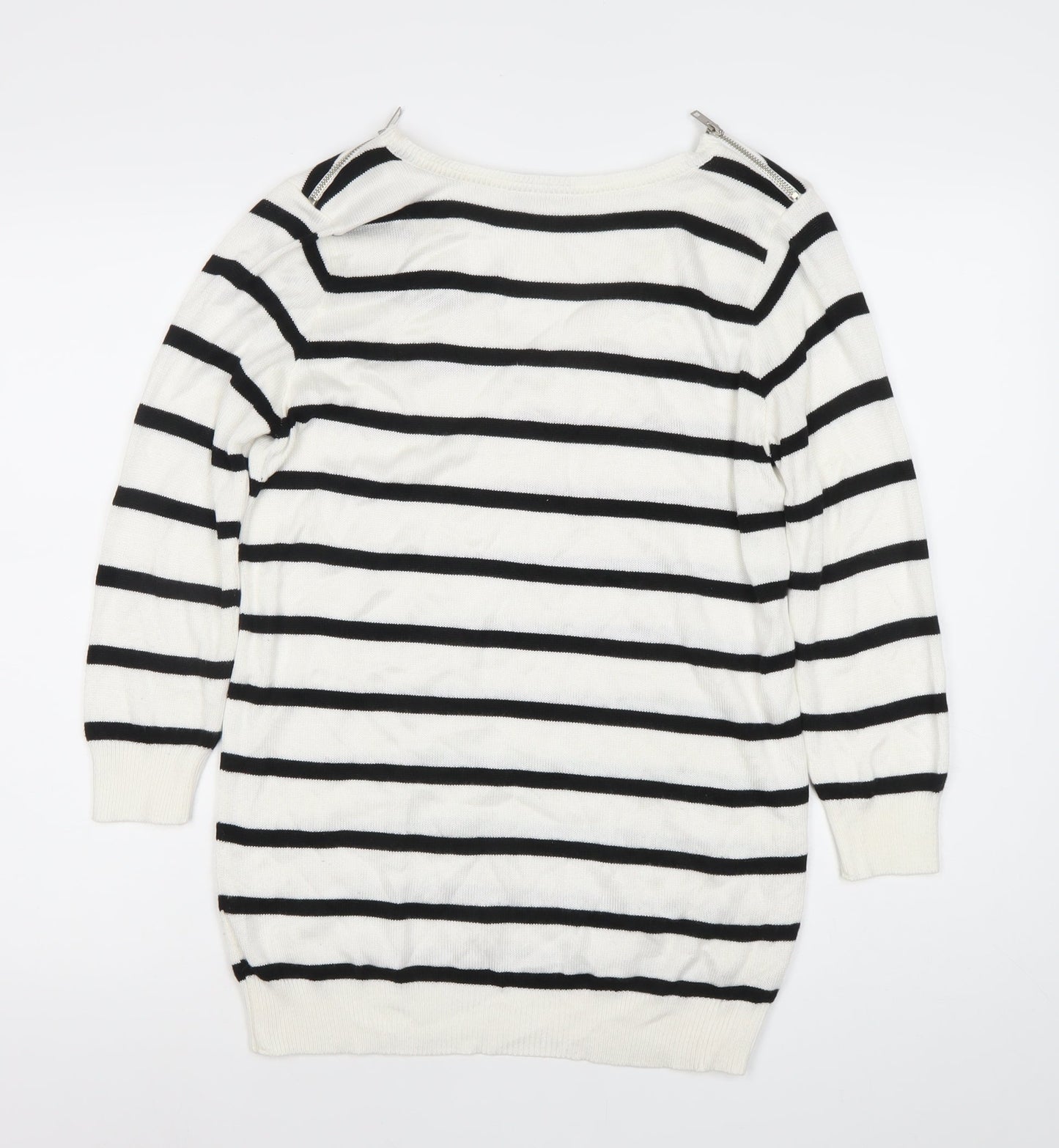 Wallis Women’s White Black Striped V-Neck Jumper S Studded 3/4 Sleeve