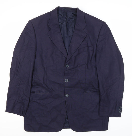 Harewood Men's Blue Wool Silk Blazer Jacket 40R Notch Lapel