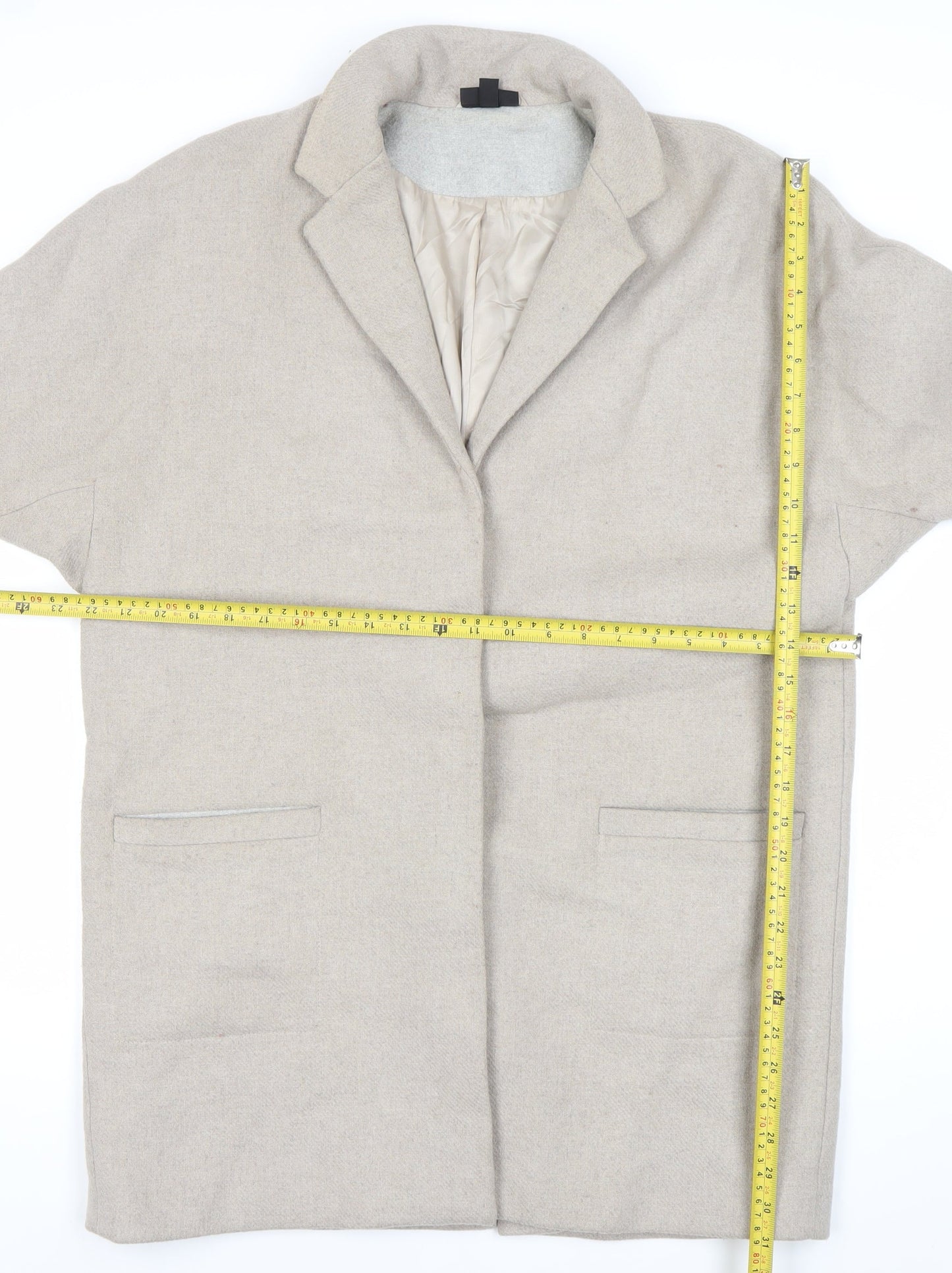 Topshop Women’s Beige Wool Blend Mid-Length Overcoat Size 14