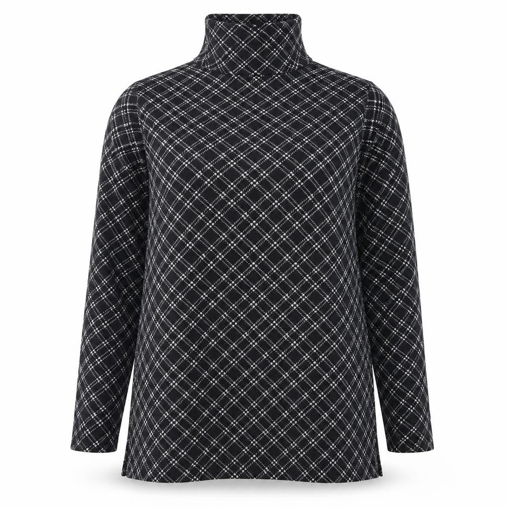 Lands' End Women Black Check Roll Neck Tunic Top Size M