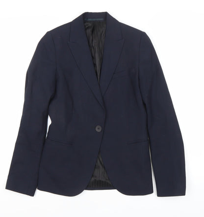 Preloved Clubclass Womens Navy Blue Size 6 Classic Notch Lapel Single-Breasted Suit Jacket - Front