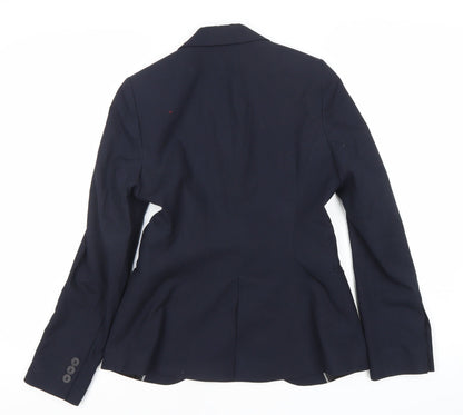 Preloved Clubclass Womens Navy Blue Size 6 Classic Notch Lapel Single-Breasted Suit Jacket - Back
