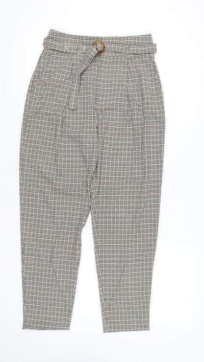 Mango Basics Women’s Multicoloured Check Paperbag Trousers Size 8