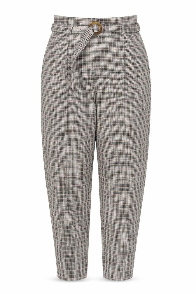MNG Basics Women’s Multicoloured Check Paperbag Trousers Size 8