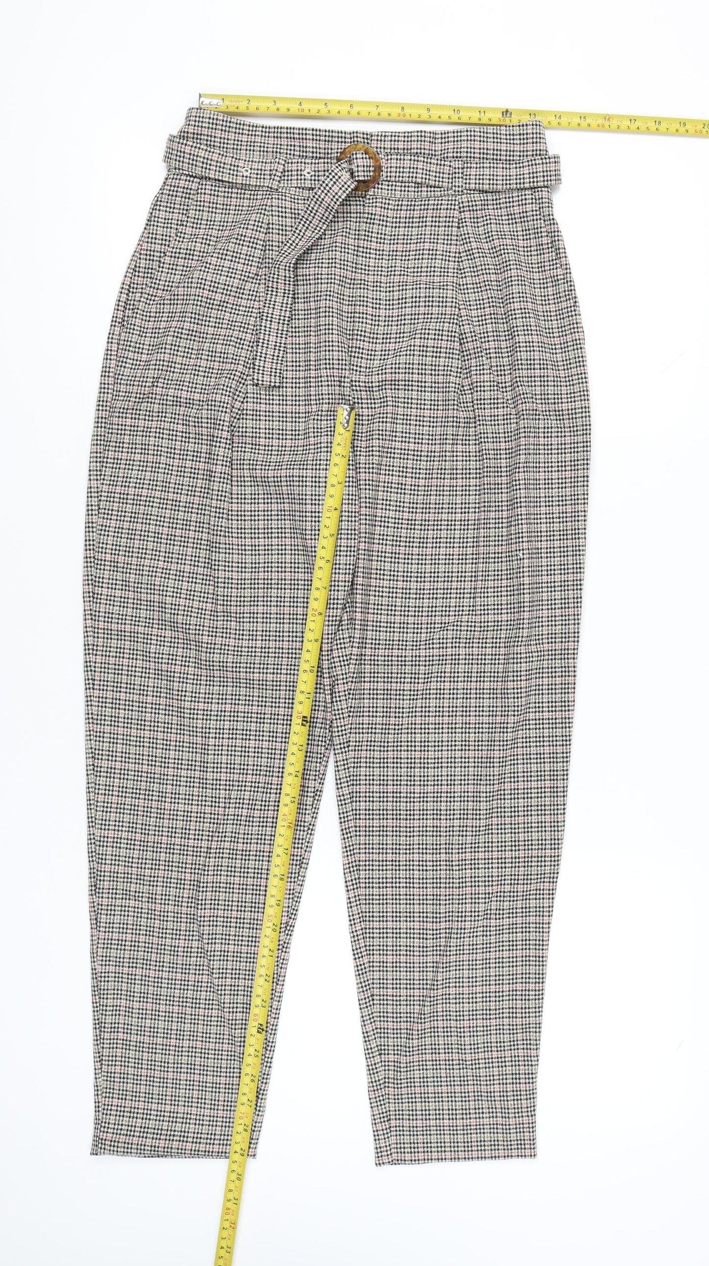 MNG Basics Women’s Multicoloured Check Paperbag Trousers Size 8