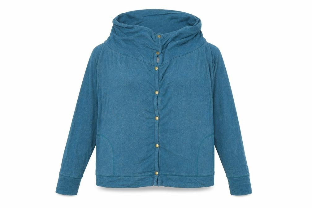 Lucky Lotus Women’s Blue XL Jersey Button-Up Long Sleeve Top