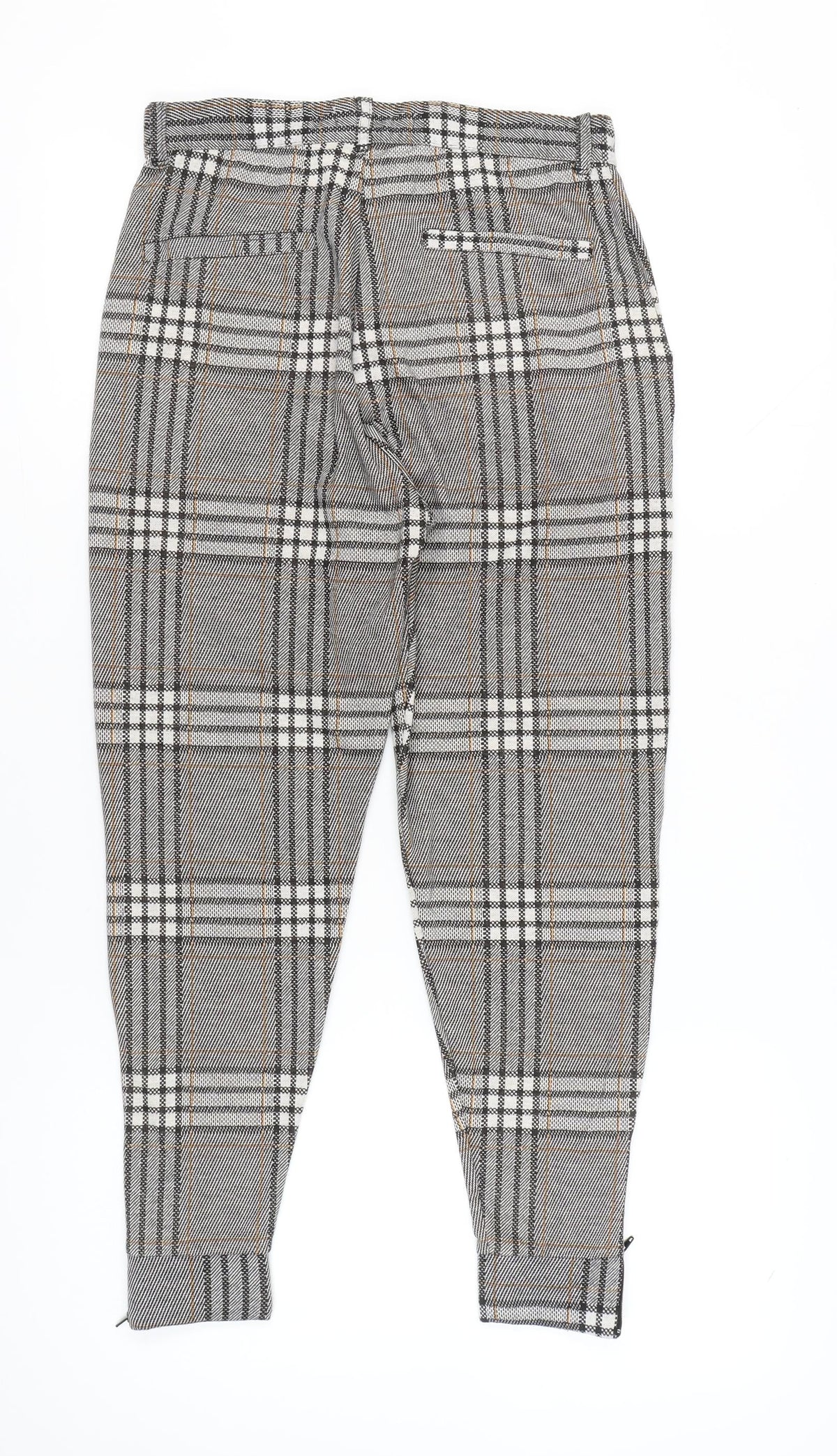 Zara Women Grey Tartan Plaid Slim Tapered Trousers Size M