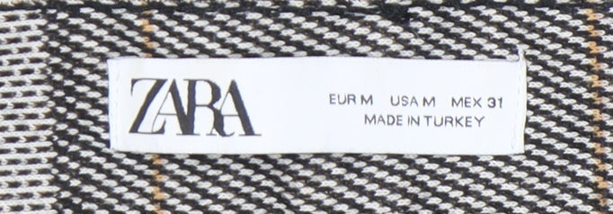Zara Women Grey Tartan Plaid Slim Tapered Trousers Size M