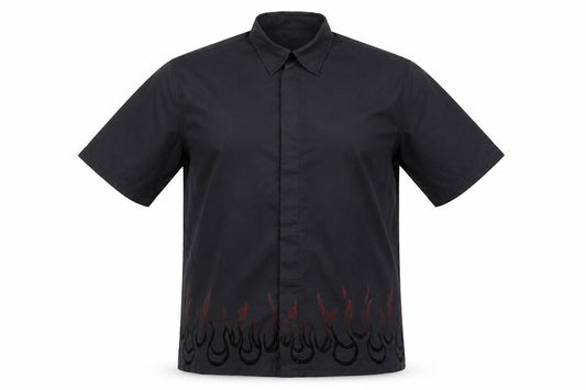 Jonathan Adams Men’s Black Flame Embroidered Button-Up Shirt L
