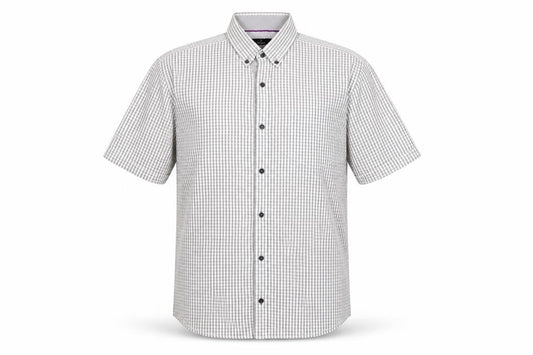 Jeff Banks Men’s Grey Check Short Sleeve Button-Up Shirt S 38in