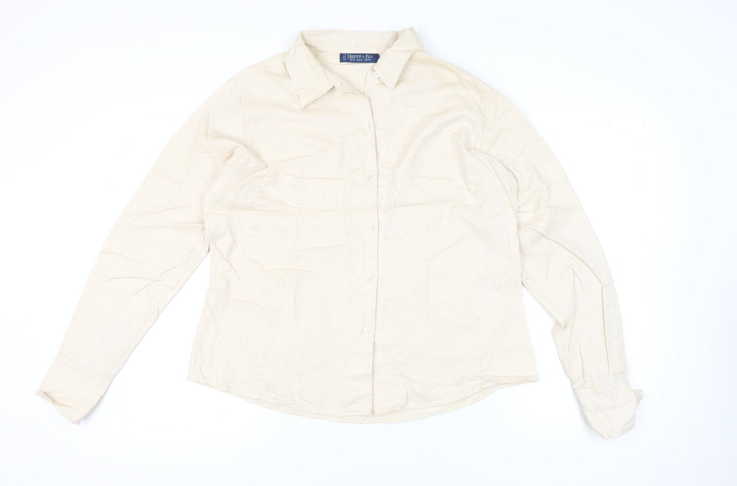 Hilditch & Key Womens Beige Button-Up Long Sleeve Cotton Shirt UK 18