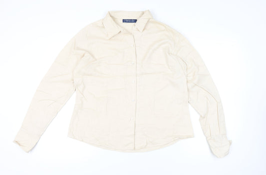 Hilditch & Key Womens Beige Button-Up Long Sleeve Cotton Shirt UK 18