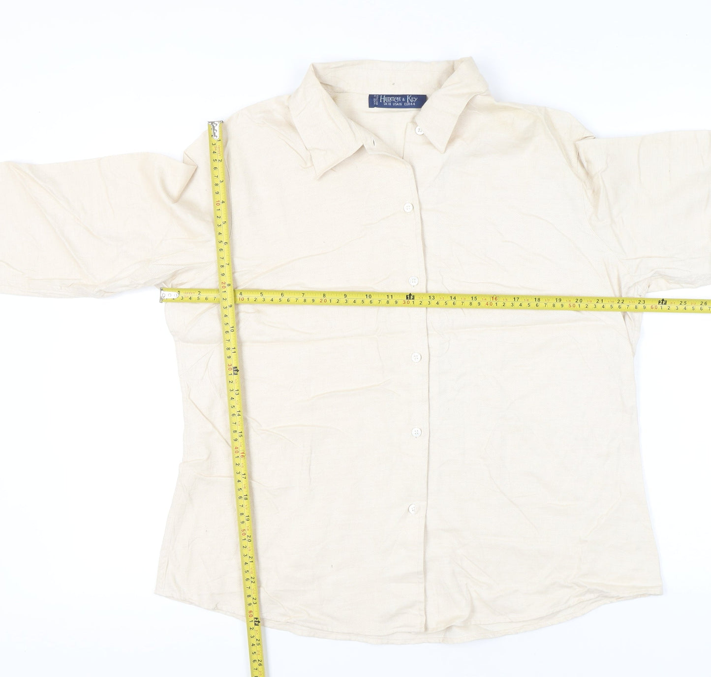 Hilditch & Key Womens Beige Button-Up Long Sleeve Cotton Shirt UK 18