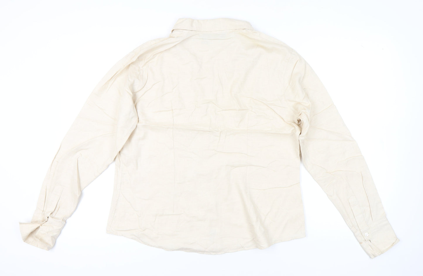 Hilditch & Key Womens Beige Button-Up Long Sleeve Cotton Shirt UK 18