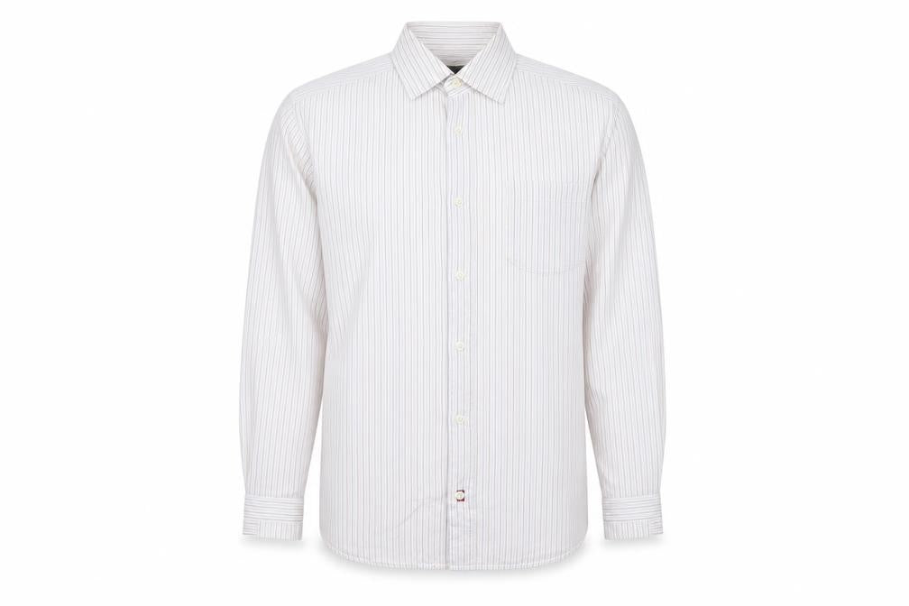 White Stuff Men's White Striped Cotton Long Sleeve Shirt Size S