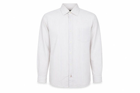 White Stuff Men's White Striped Cotton Long Sleeve Shirt Size S
