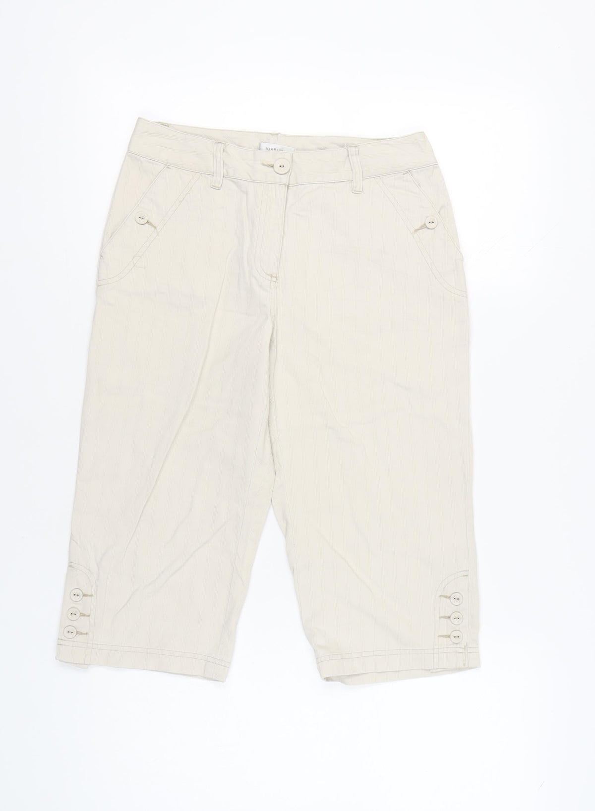 Van Heusen Womens Beige Capri Trousers Size 6 Cotton Casual