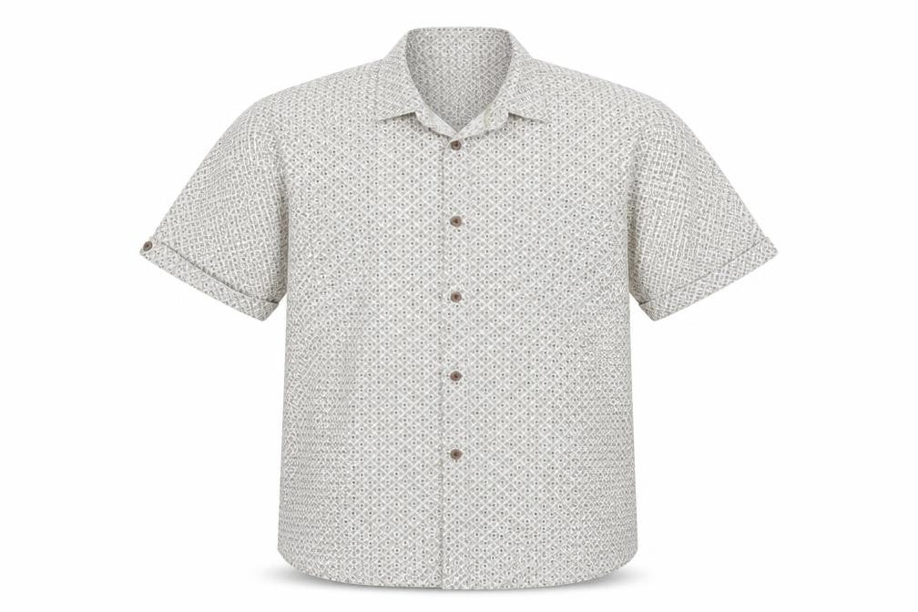 ACW85 Men’s Beige XL Geometric Cotton Short Sleeve Button-Up Shirt