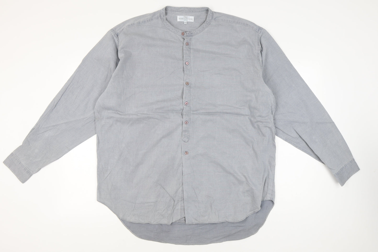 Marks and Spencer Men’s XL 44-46" Blue Cotton Long Sleeve Band Collar Shirt