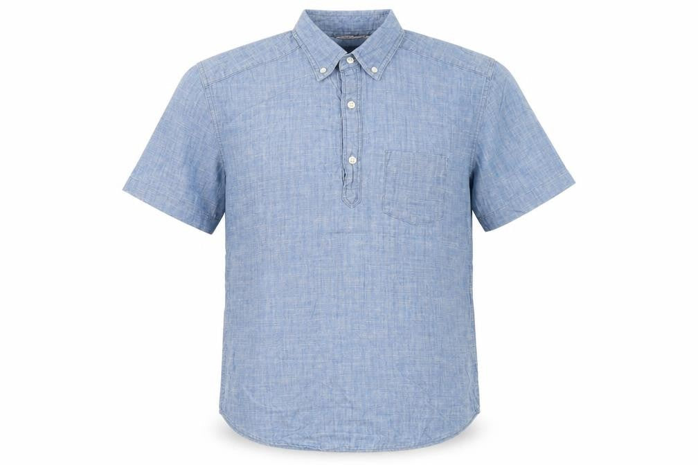 Easy Men's Blue Cotton Short Sleeve Button-Down Shirt Size S