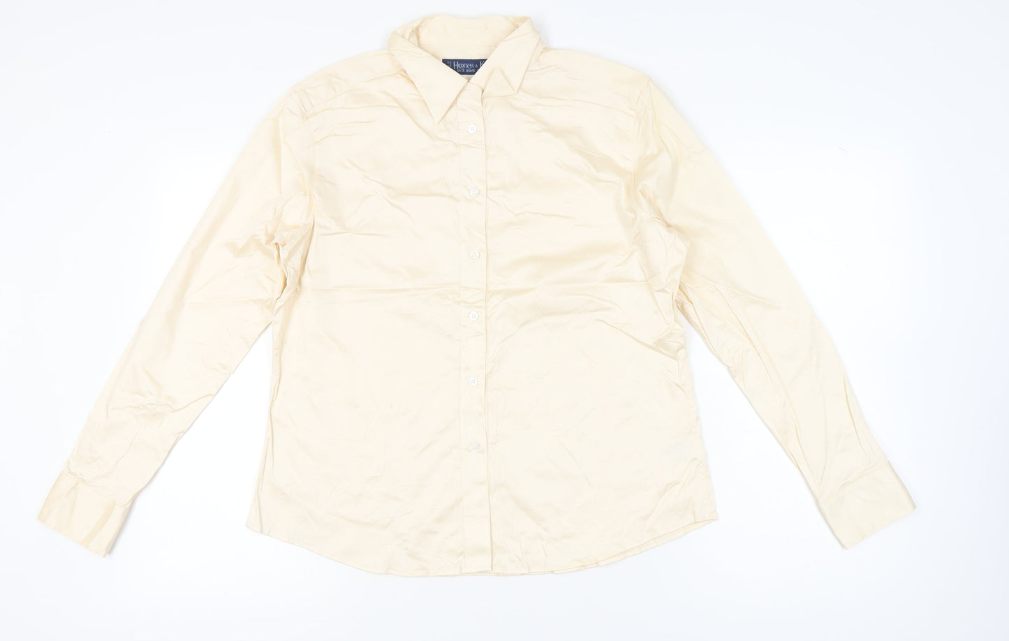 Hilditch & Key Women’s Beige Cotton Blend Long Sleeve Button-Up Shirt UK18