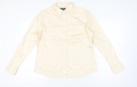Hilditch & Key Women’s Beige Cotton Blend Long Sleeve Button-Up Shirt UK18