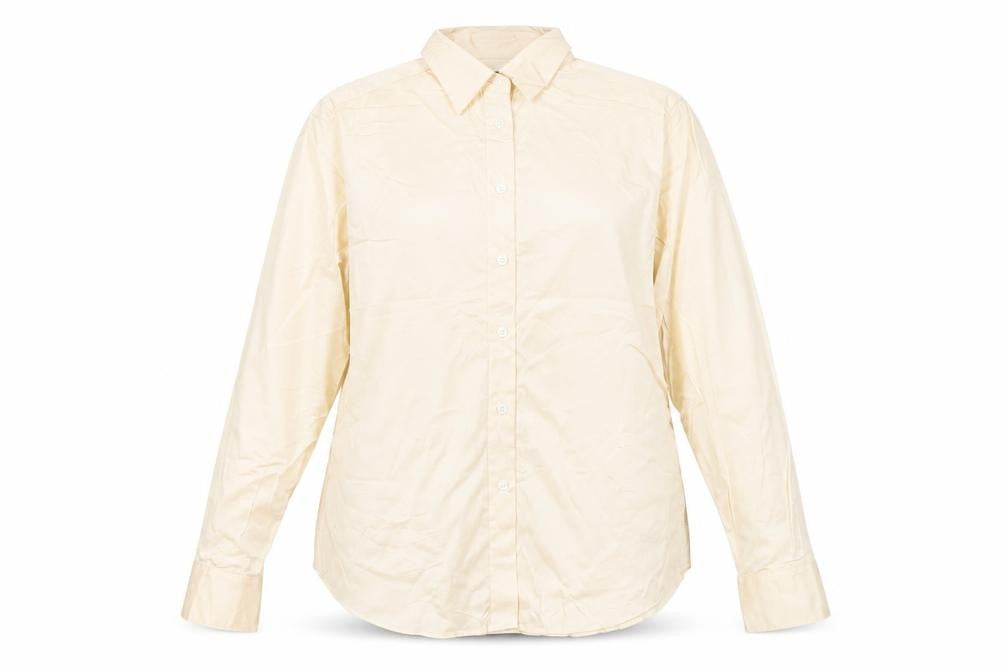 Hilditch & Key Women’s Beige Cotton Blend Long Sleeve Button-Up Shirt UK18