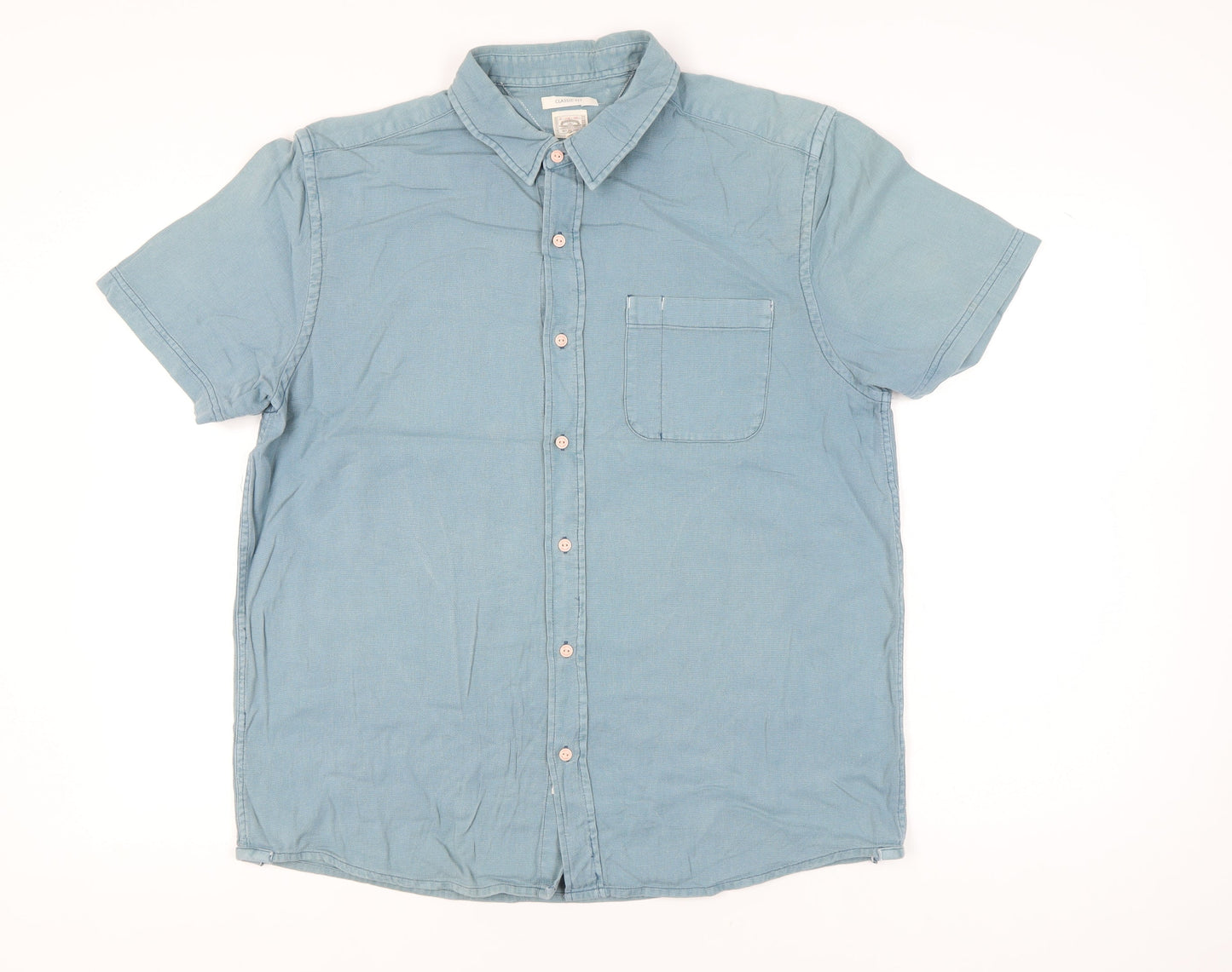 Laundered Classics Men's Blue L Classic Fit Short Sleeve Button-Up Shirt