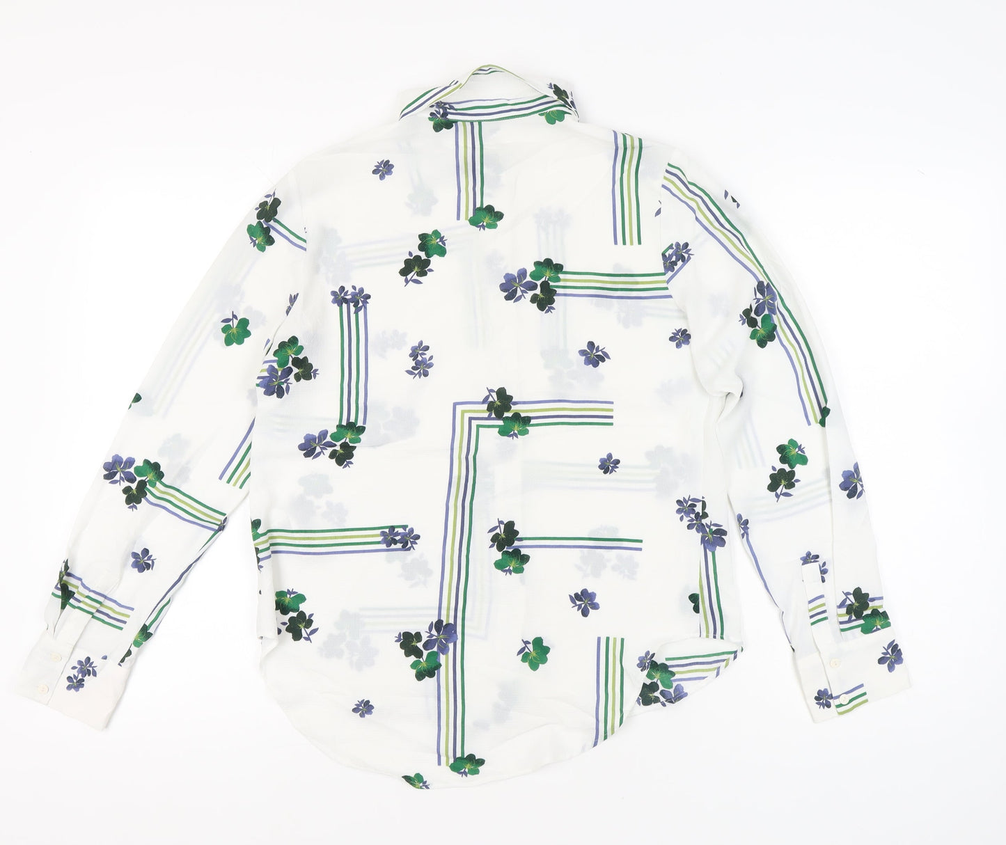 Next Women’s White Floral Button-Up Shirt Size 10 Long Sleeve