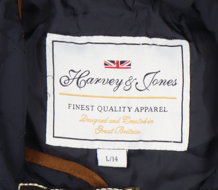 Harvey & Jones Womens Blue Quilted Jacket Size 14 Lined Zip Pockets
