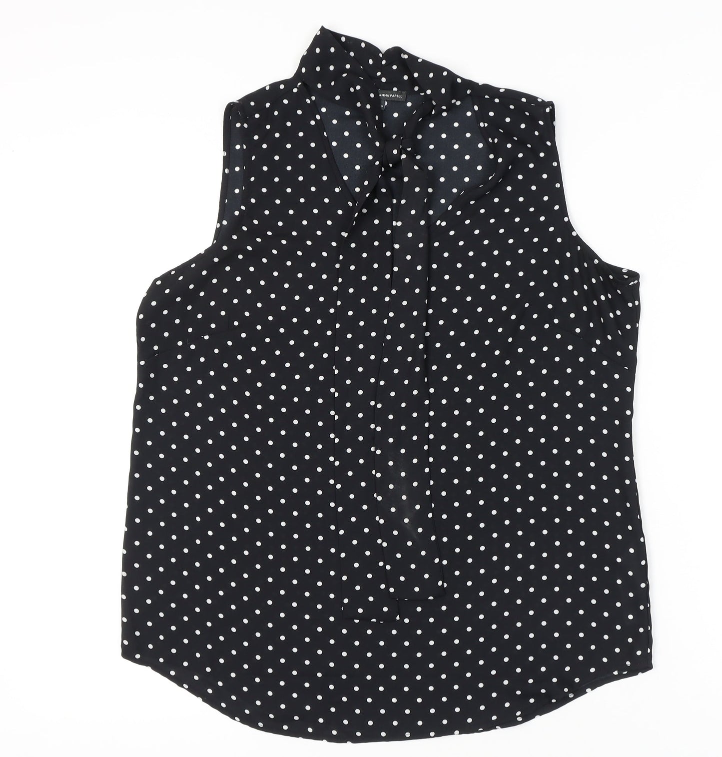 Adrianna Papell Womens Black Polka Dot Sleeveless Blouse Size M