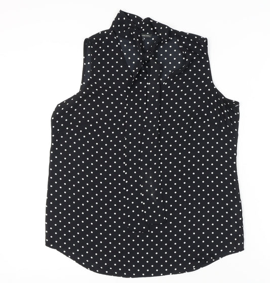 Adrianna Papell Womens Black Polka Dot Sleeveless Blouse Size M