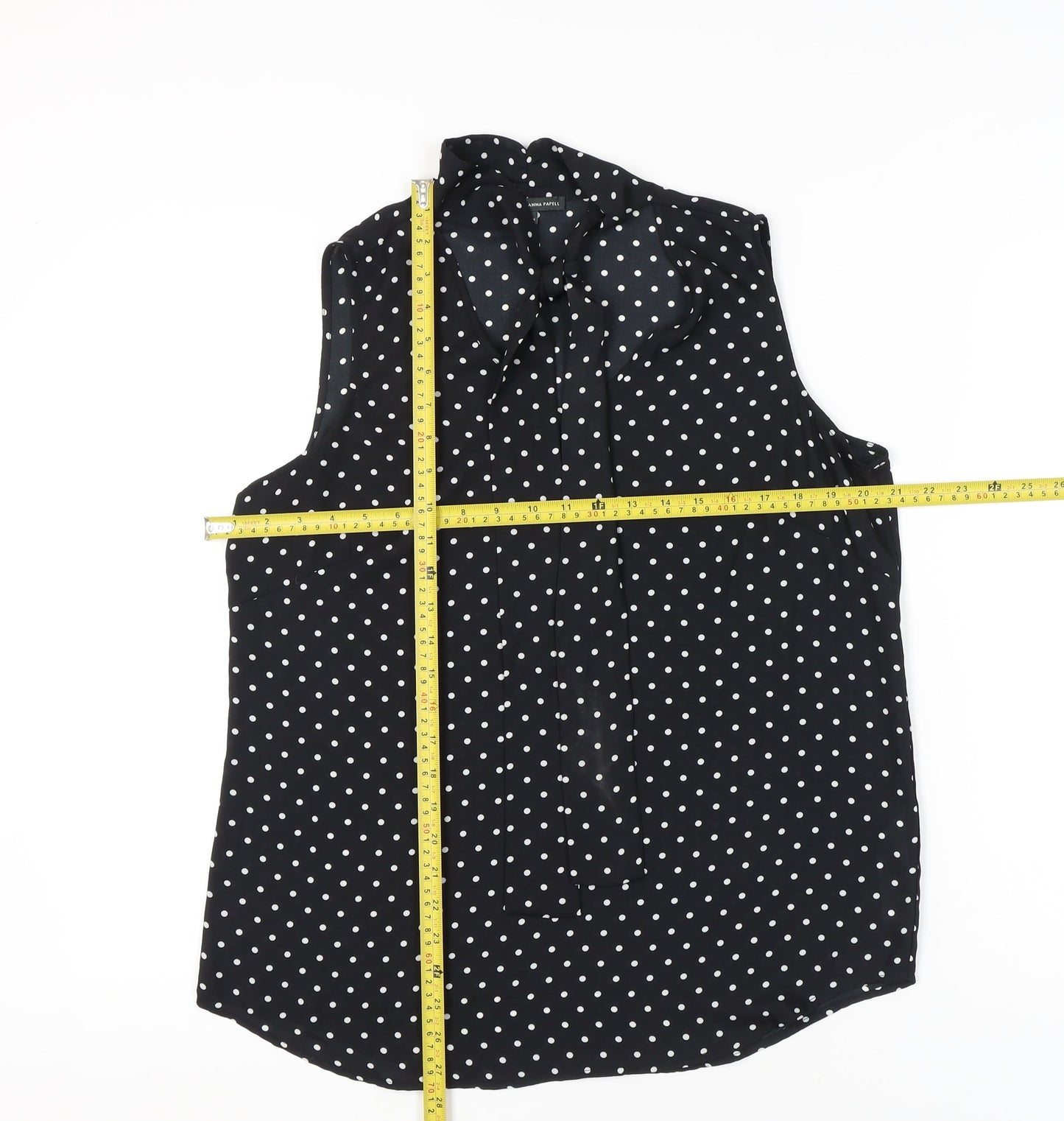 Adrianna Papell Womens Black Polka Dot Sleeveless Blouse Size M