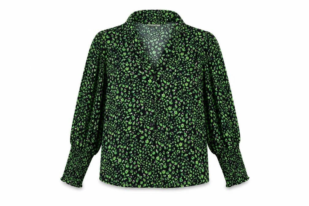 Topshop Womens Petite Green Animal Print Blouse UK 4 Tunic Long Sleeve