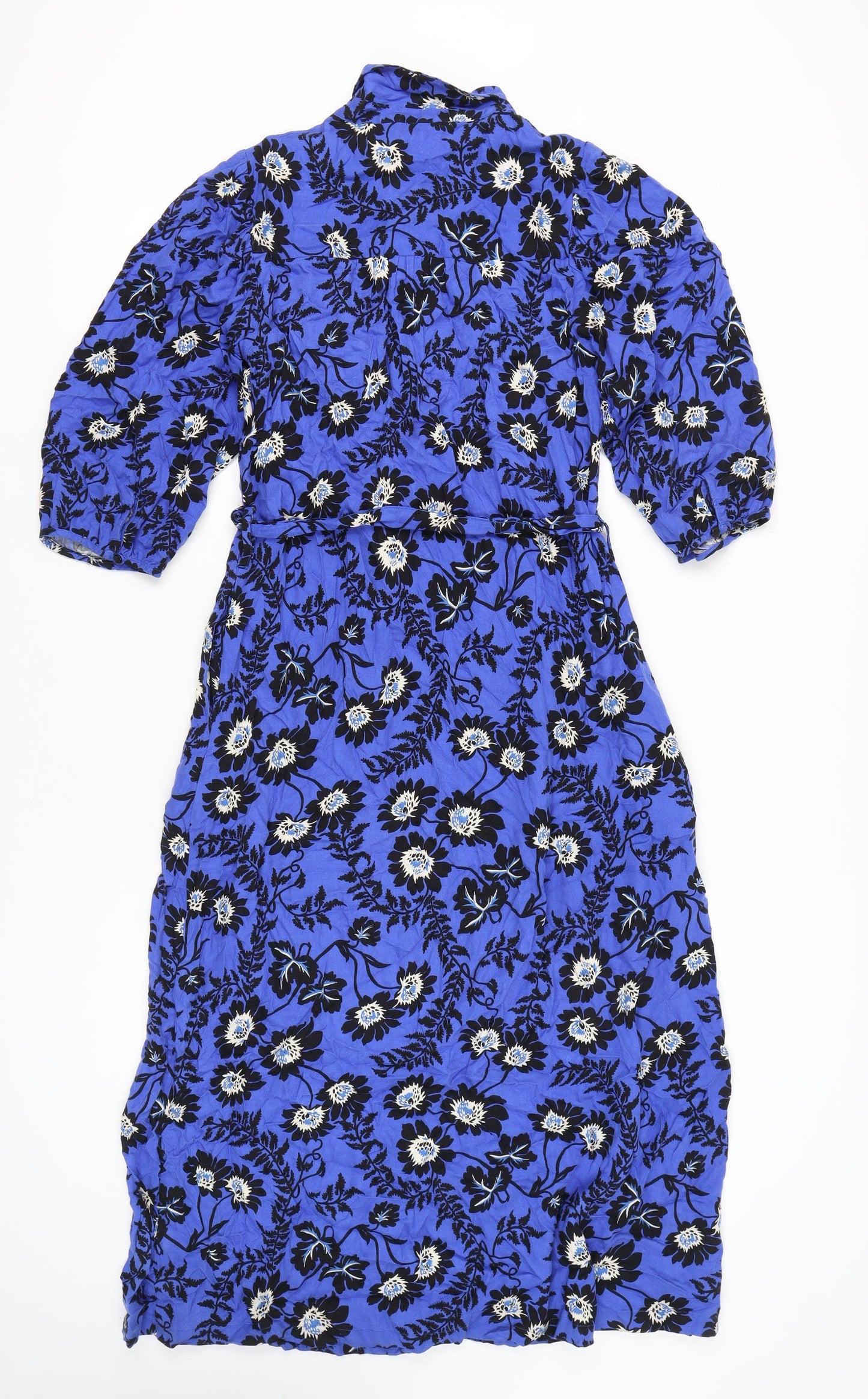 Next Women’s Blue Floral Midi Shirt Dress Size 12 High Neck