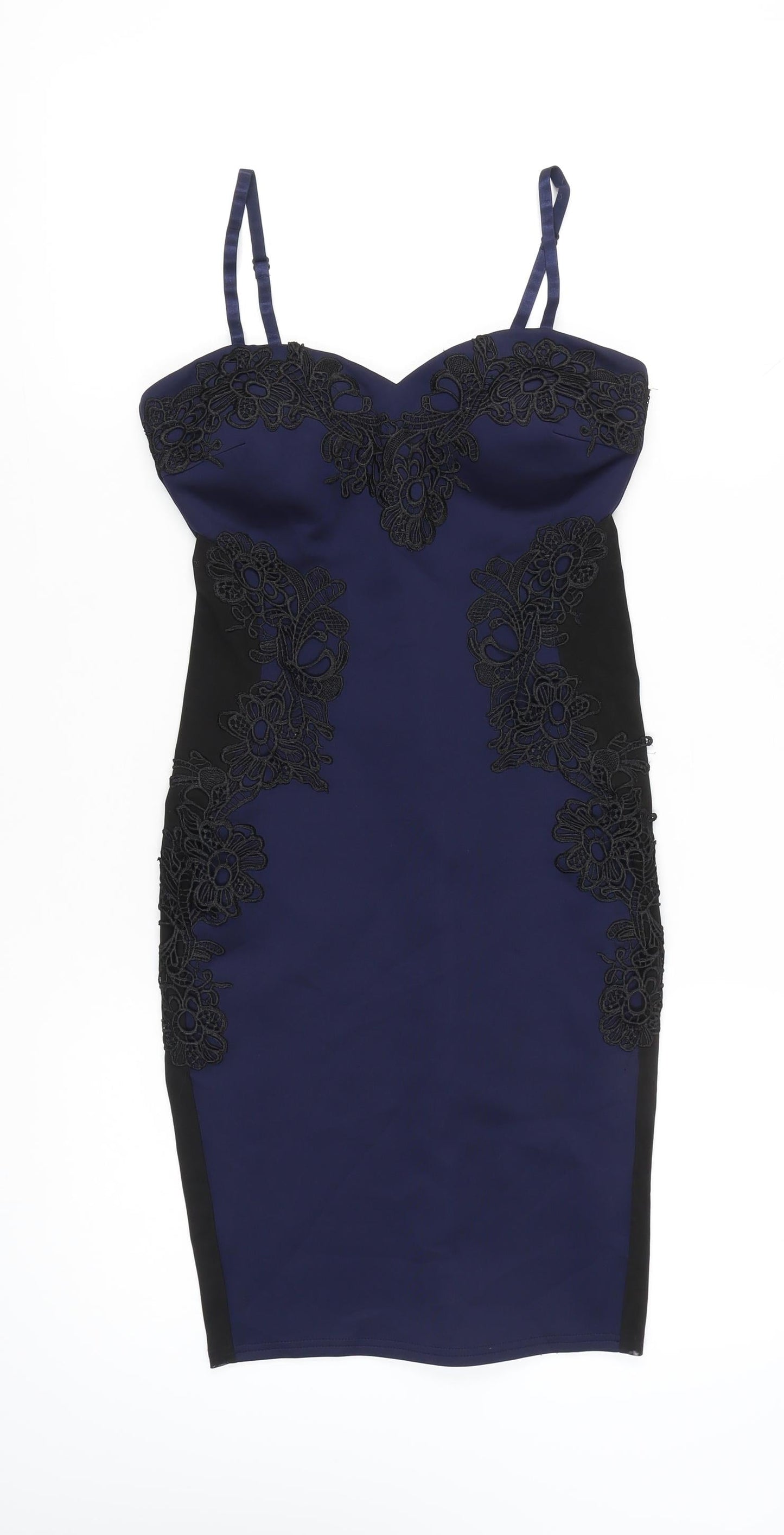 Lipsy Women Blue Bodycon Lace Knee Length Dress Size 10