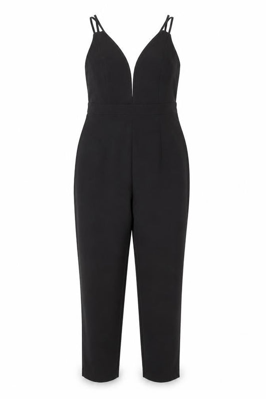 Front view of ASOS Women's Black, size 10, V-Neck Tapered Leg Jumpsuit